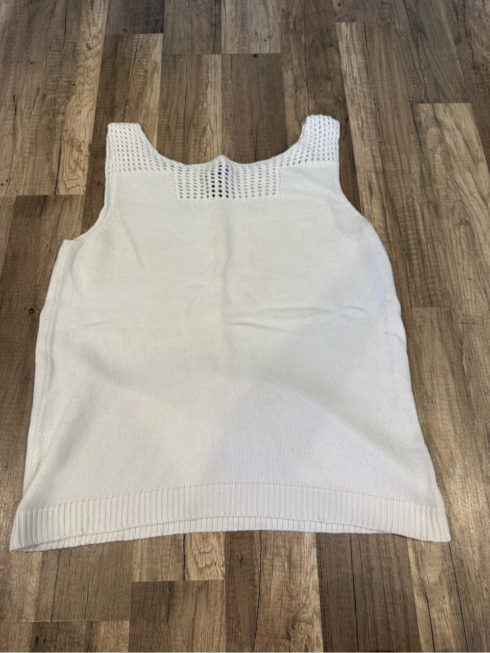 Chelsea & Theodore White Knit Tank with Mesh Yoke